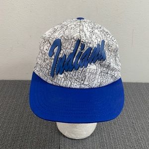 Vintage Indiana Road Map Snapback Hat Mens OSFA Blue White P Caps Made in USA